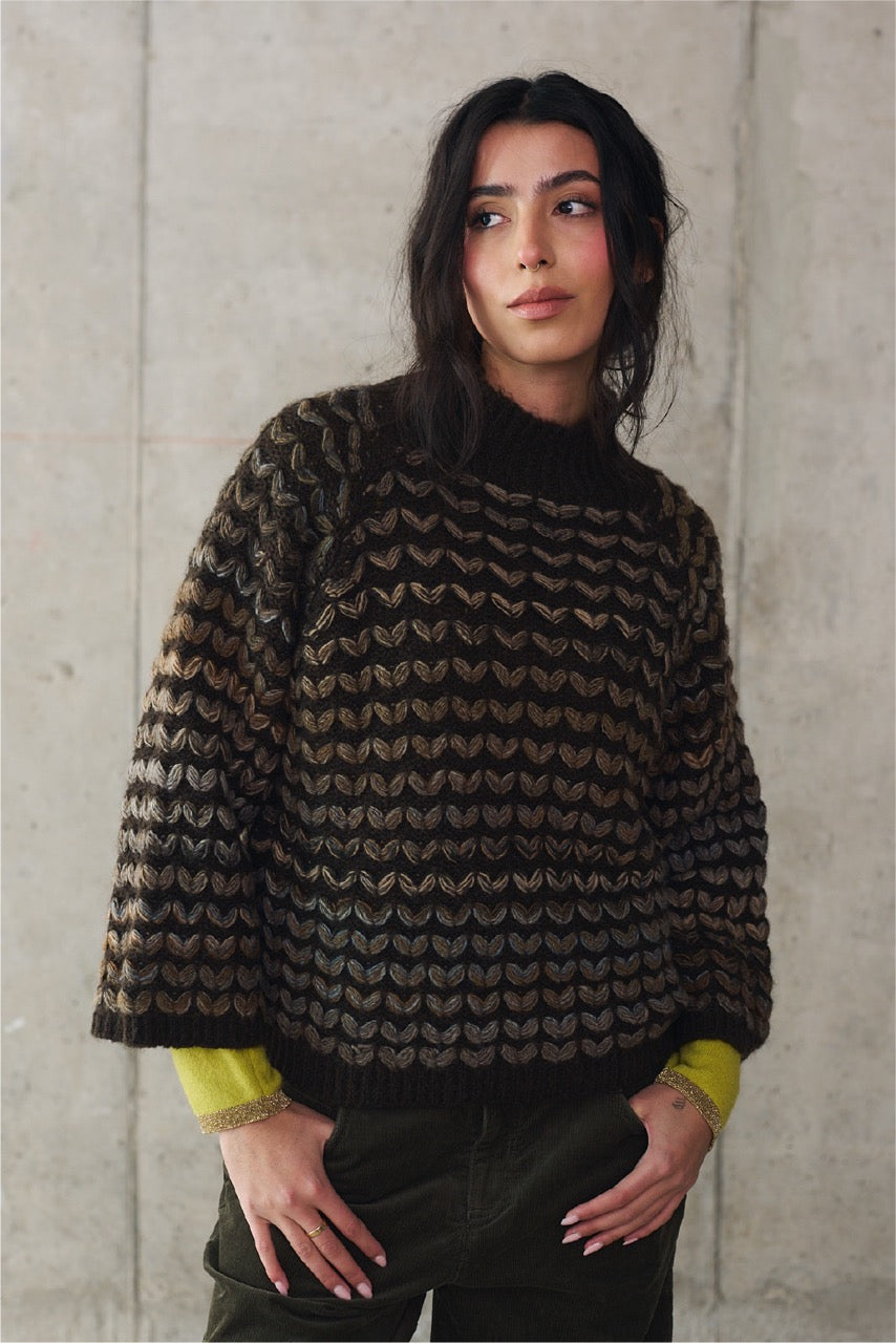 Sweater Blend Lana Novara Café Vista Frontal
