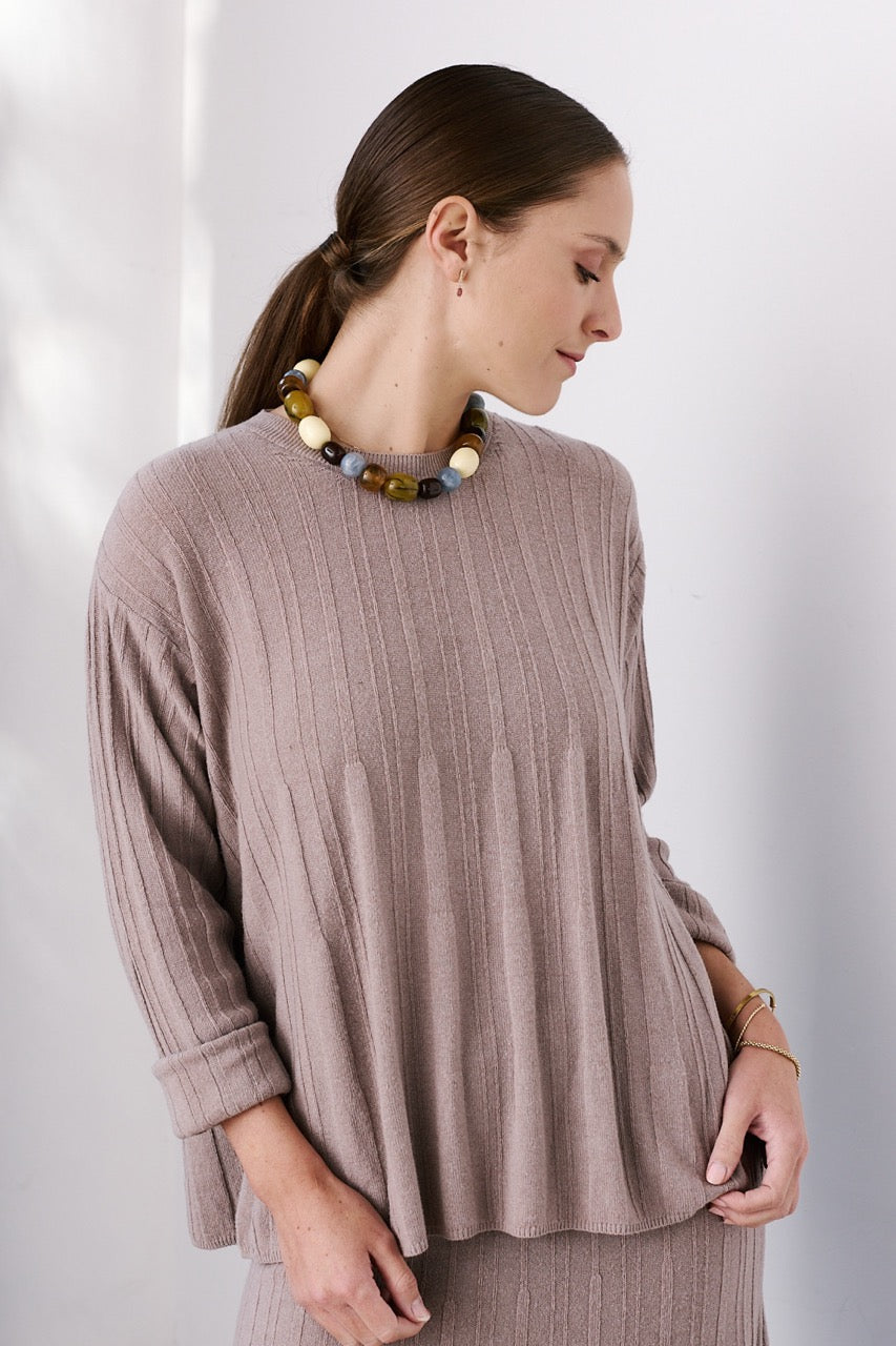 Sweater Lana y Cashmere Runa Beige Vista Frontal 2