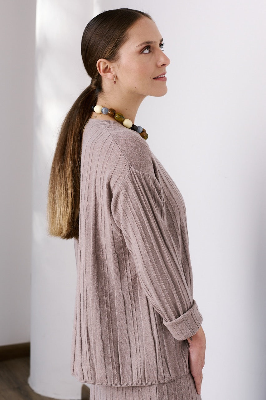 Sweater Lana y Cashmere Runa Beige Vista Lateral