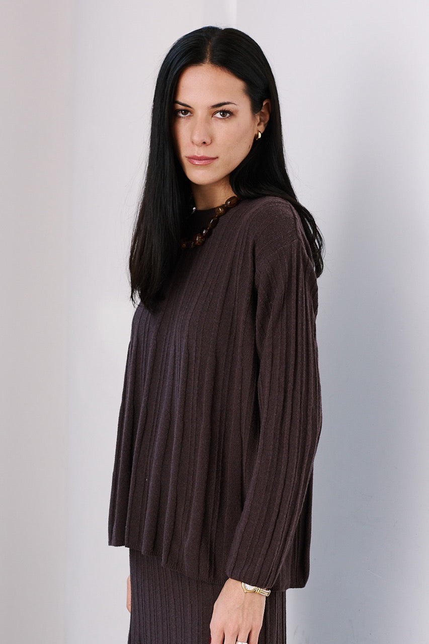 Sweater Lana y Cashmere Runa Café Vista Frontal