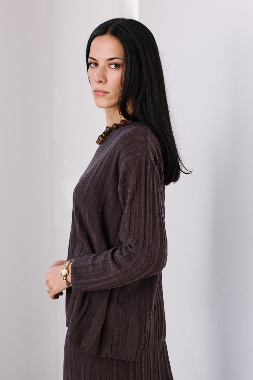 Sweater Lana y Cashmere Runa Café Vista Lateral