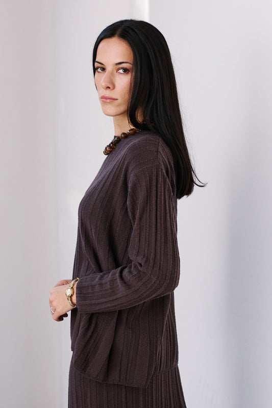 Sweater Lana y Cashmere Runa Café Vista Lateral