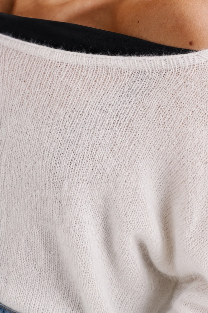 Sweater Mohair Yrsa Blanco Detalle