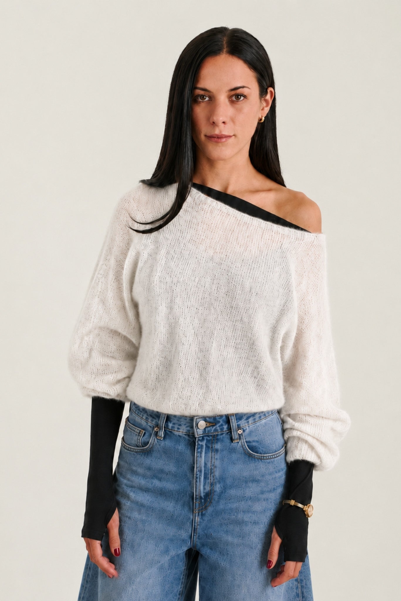 Sweater Mohair Yrsa Blanco Vista Frontal