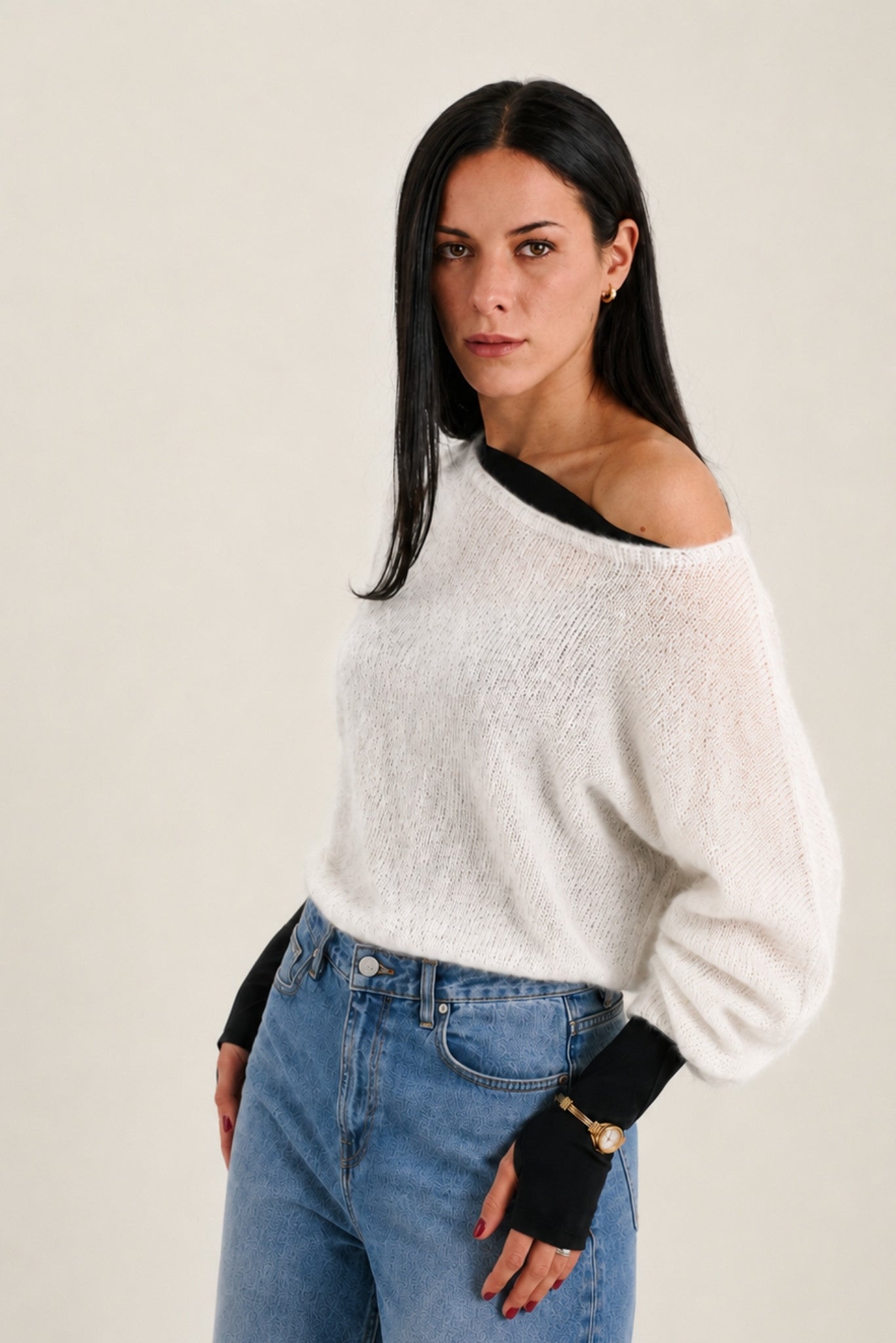 Sweater Mohair Yrsa Blanco Vista Lateral
