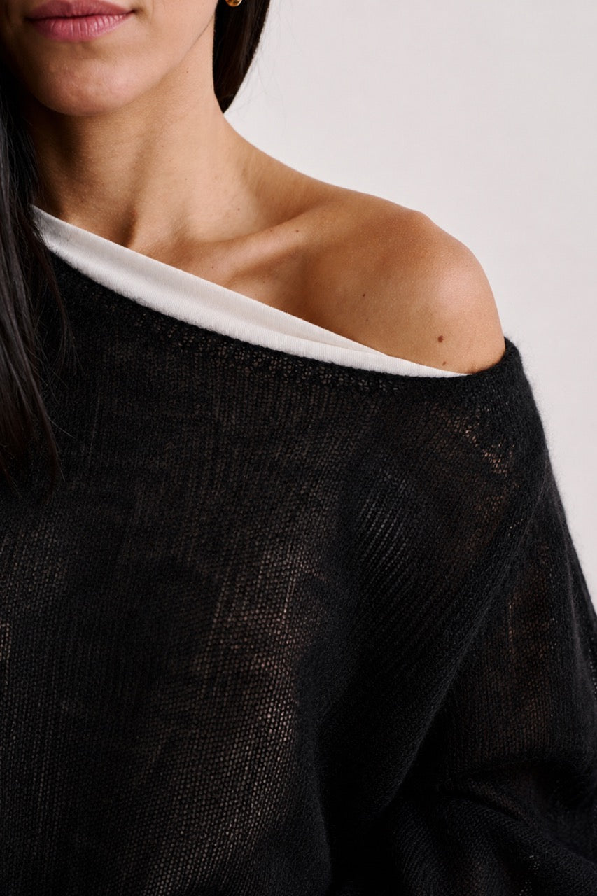 Sweater Mohair Yrsa Negro Detalle