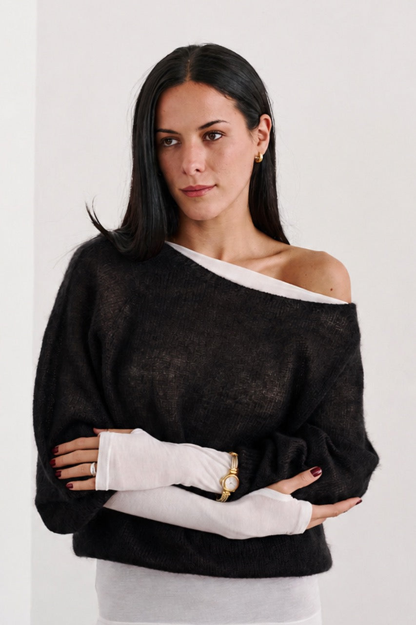 Sweater Mohair Yrsa Negro Vista Frontal