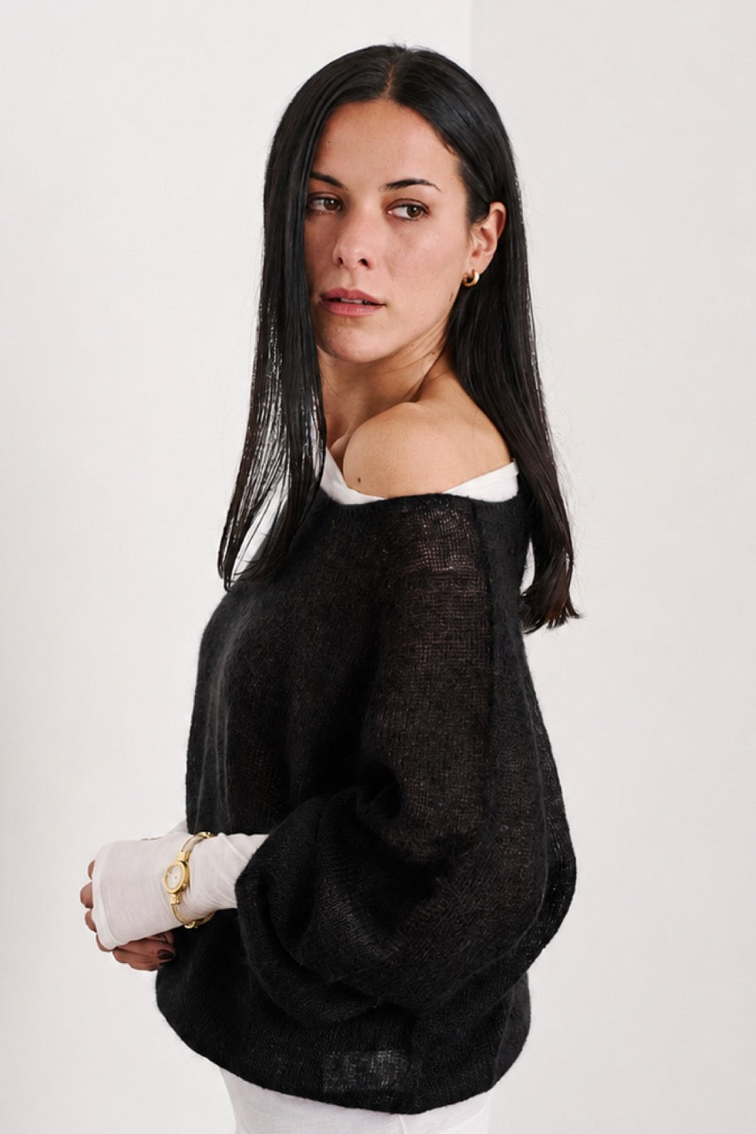 Sweater Mohair Yrsa Negro Lateral