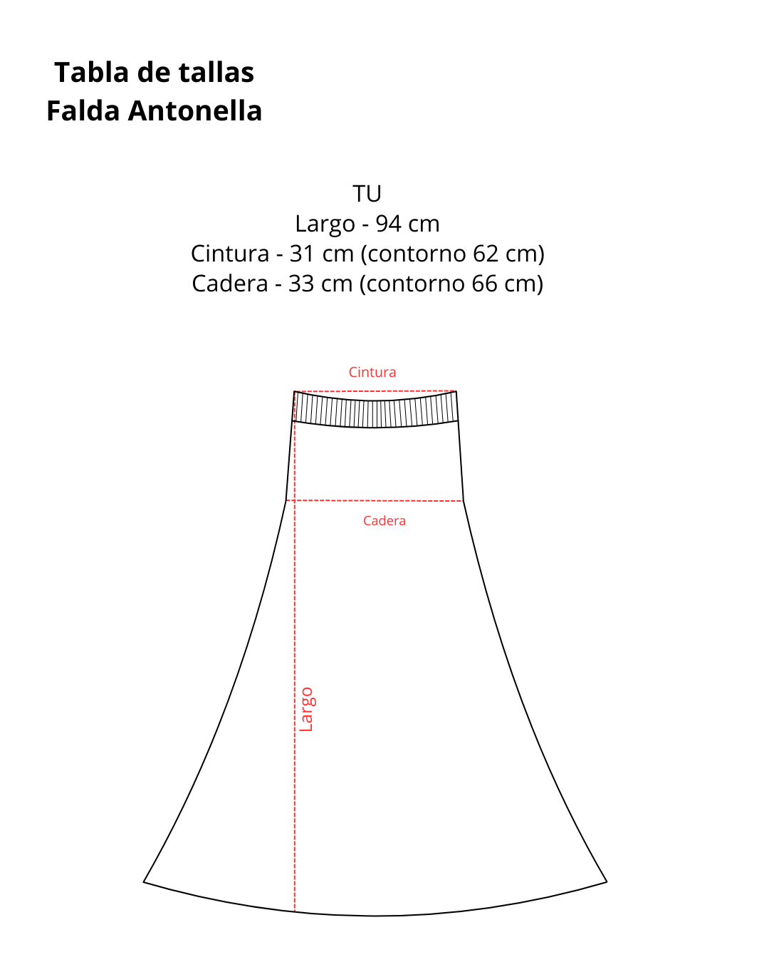 Tabla de tallas Falda Antonella