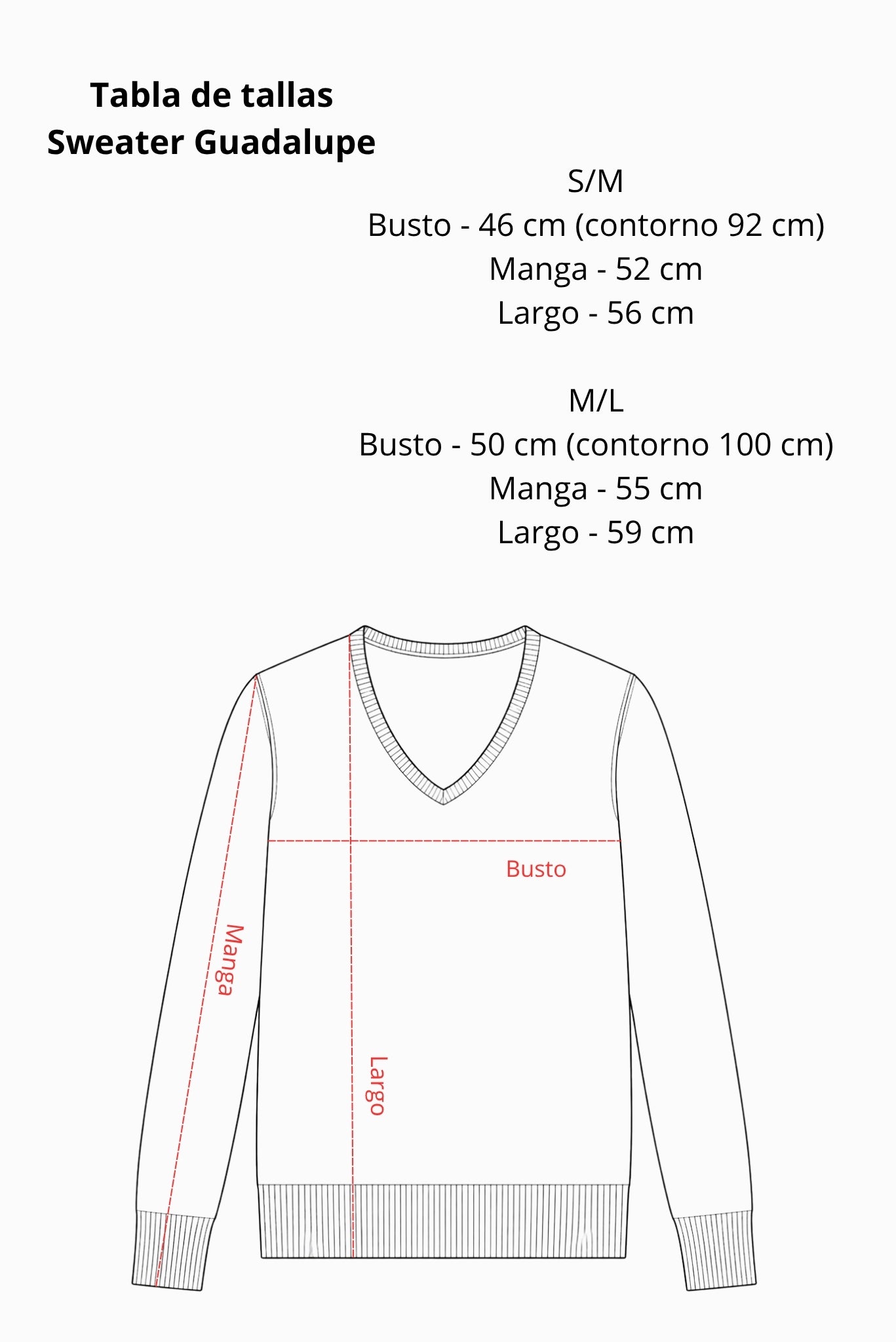 Tabla de tallas Sweater Guadalupe
