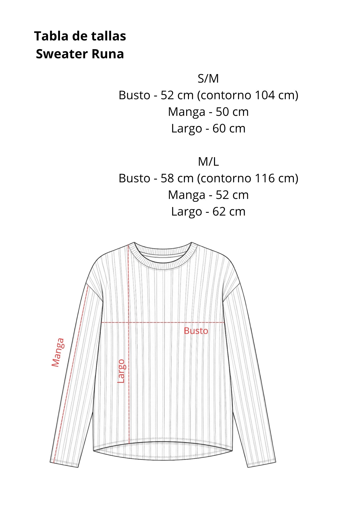 Tabla de tallas Sweater Runa