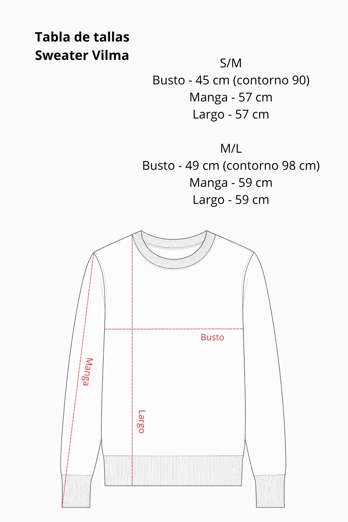 Tabla de tallas Sweater Vilma