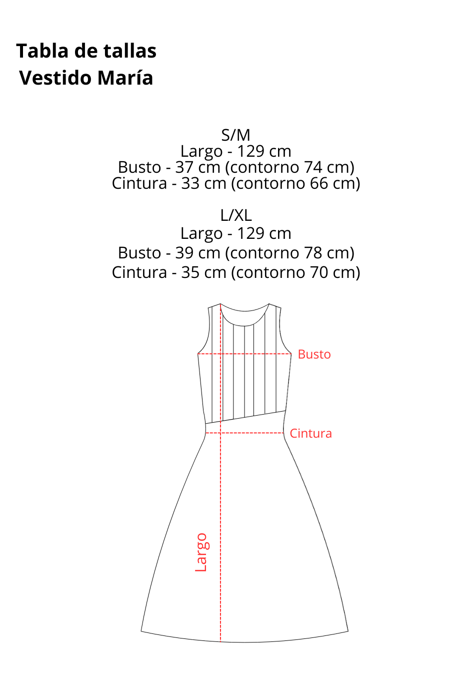 Tabla de tallas Vestido Maria