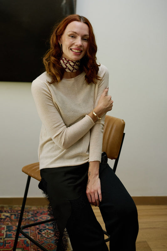 Sweater Lana y Cashmere Torino Crudo Vista Frontal