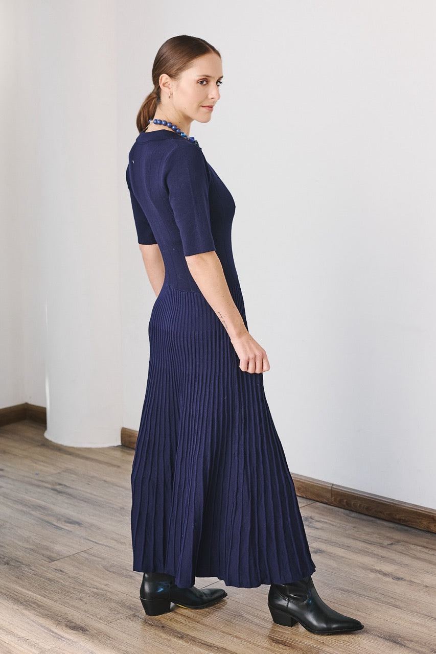 Vestido Viscosa Vetra Azul Marino Vista Lateral