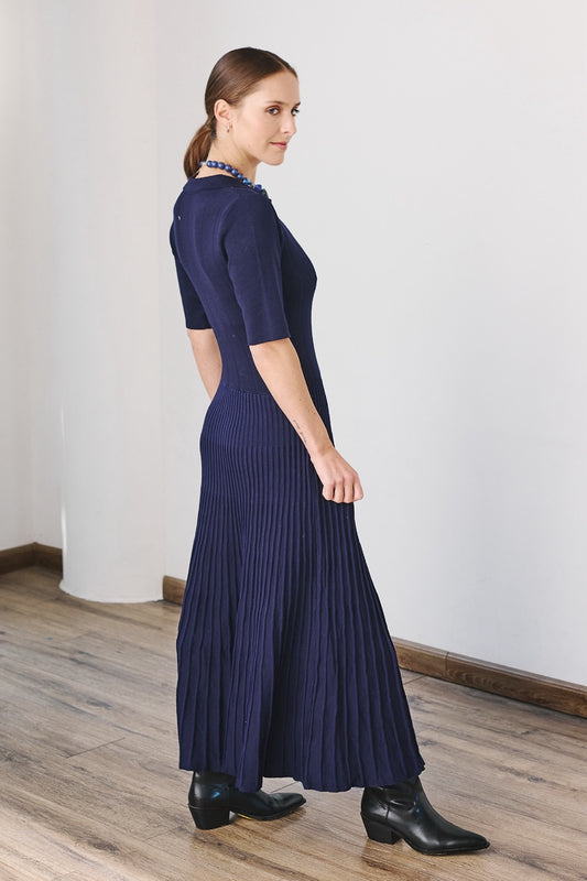 Vestido Viscosa Vetra Azul Marino Vista Lateral