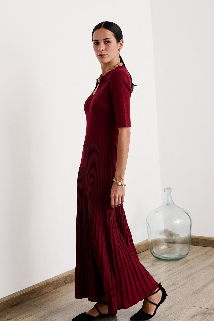 Vestido Viscosa Vetra Burdeo Vista Lateral