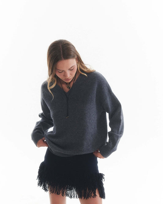 Sweater 100% Lana Vibeke Gris Oscuro