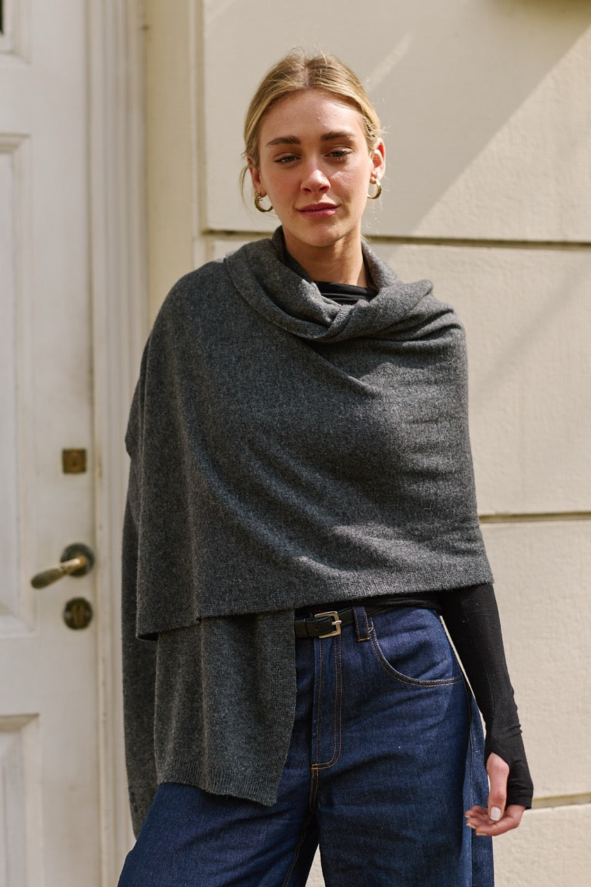 Bufanda Lana y Cashmere Bari Gris Oscuro Vista Frontal