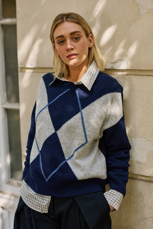 Sweater Lana y Cashmere Avola Azul/Gris