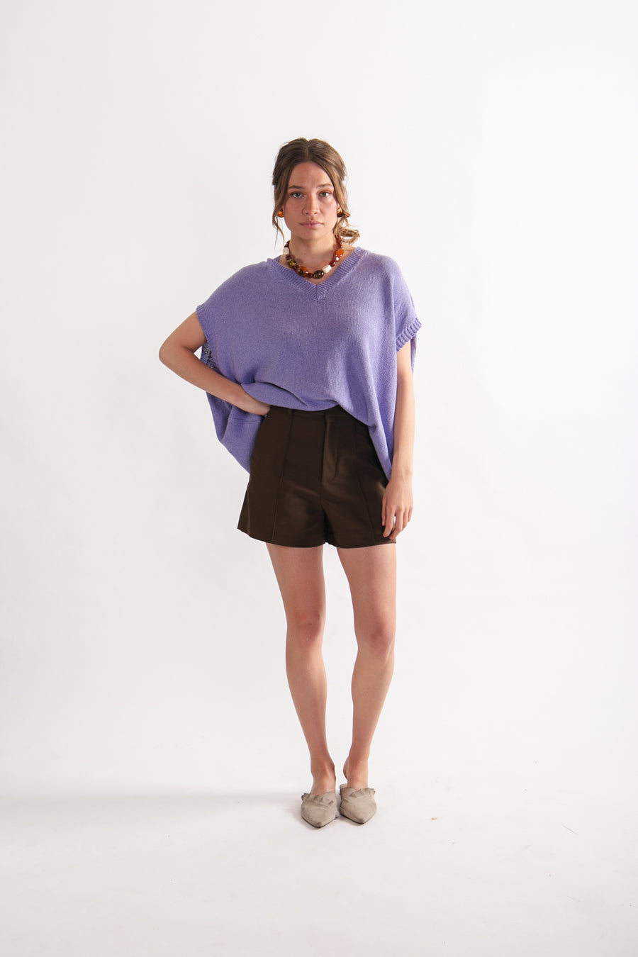 Sweater sin manga Algodón y Lino Mónica Lila