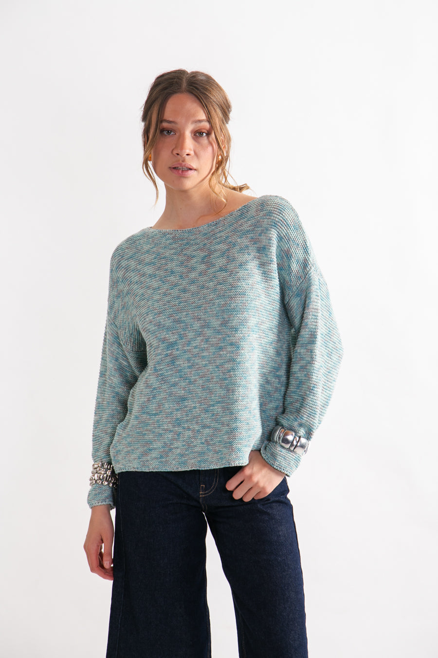 Sweater jaspeado Algodón y Lino Ivette Celeste