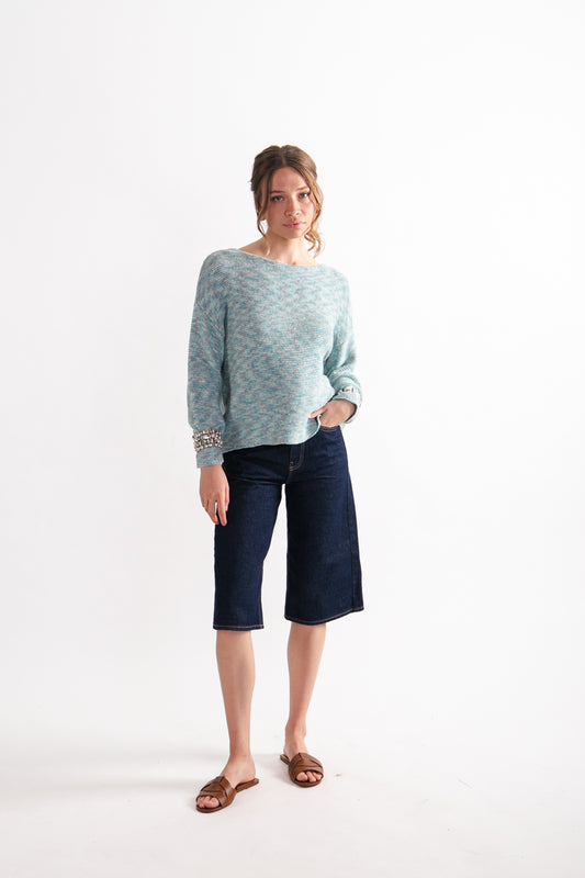Sweater jaspeado Algodón y Lino Ivette Celeste