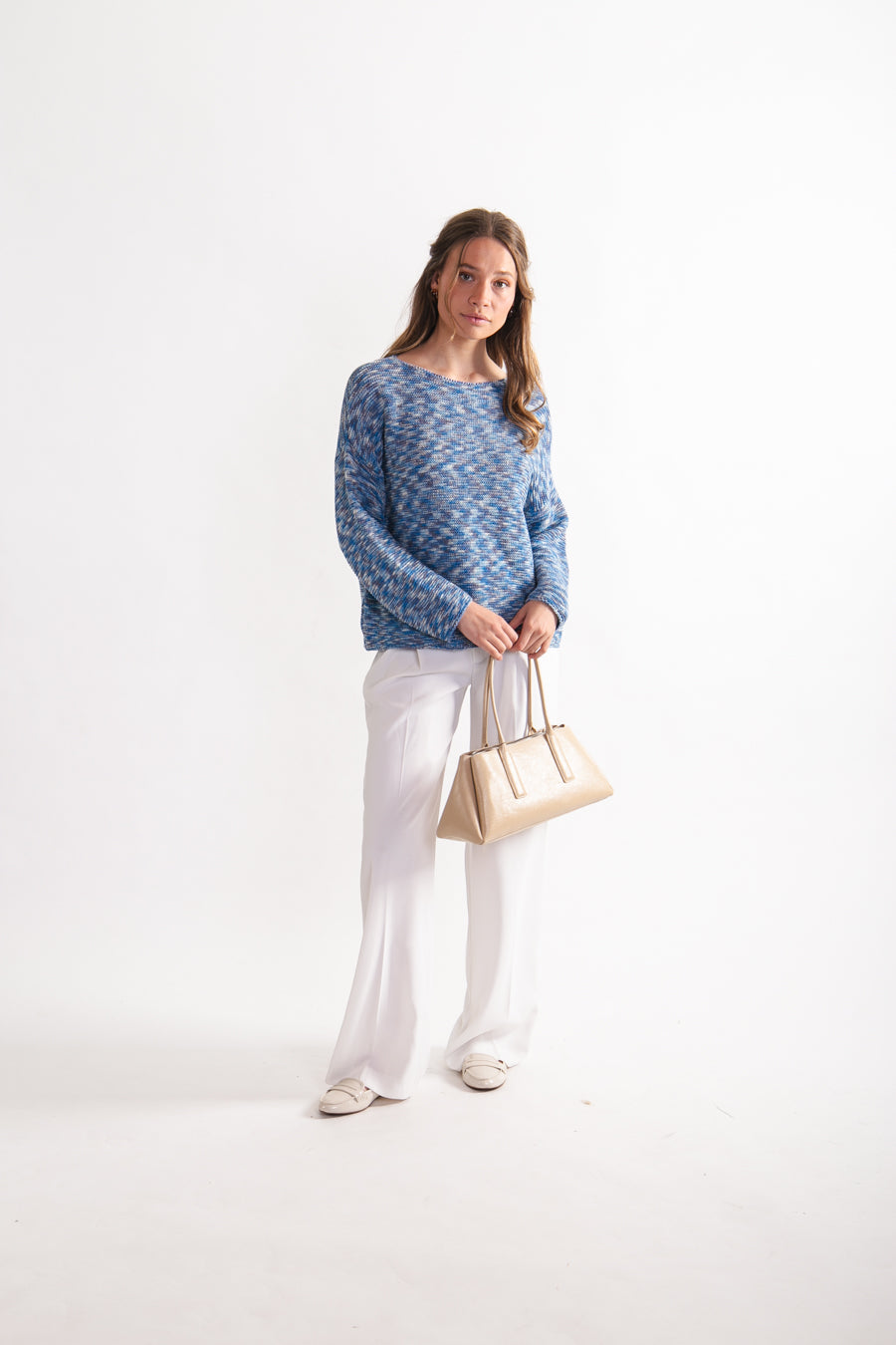 Sweater jaspeado Algodón y Lino Ivette Indigo