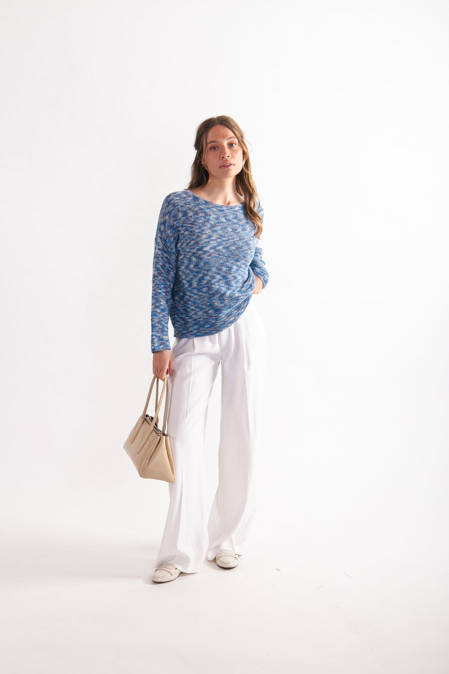 Sweater jaspeado Algodón y Lino Ivette Indigo