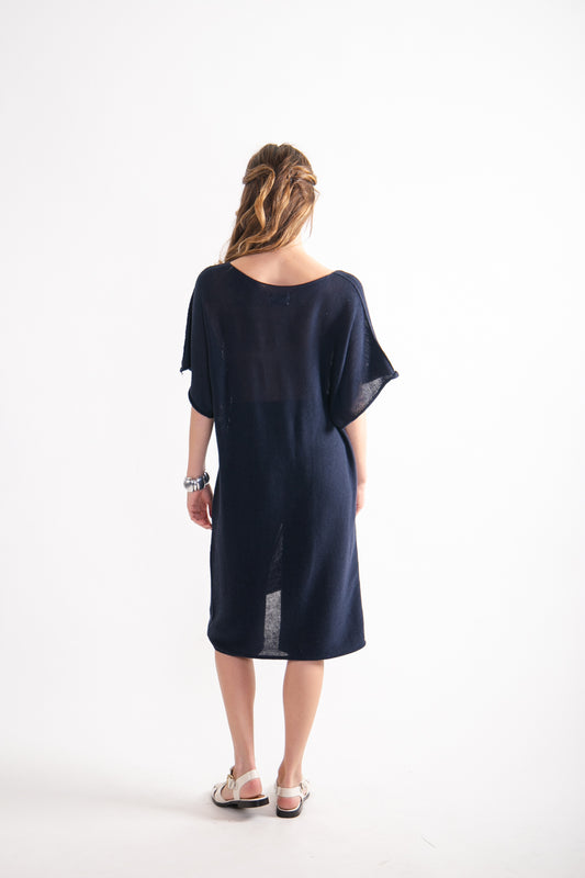 Vestido Lino y Algodón Tamar Azul