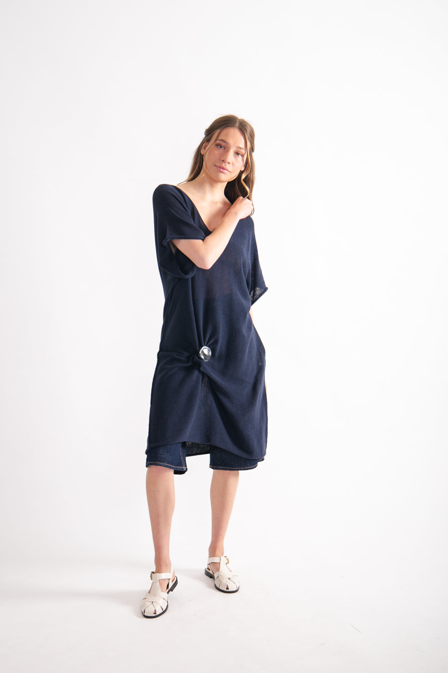 Vestido Lino y Algodón Tamar Azul