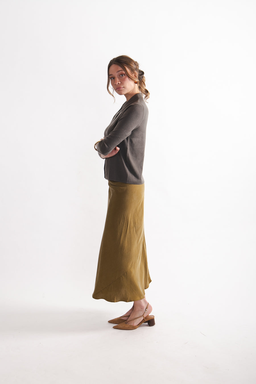 Chaleco Algodón y Lana Merino Sandra Oliva Oscuro