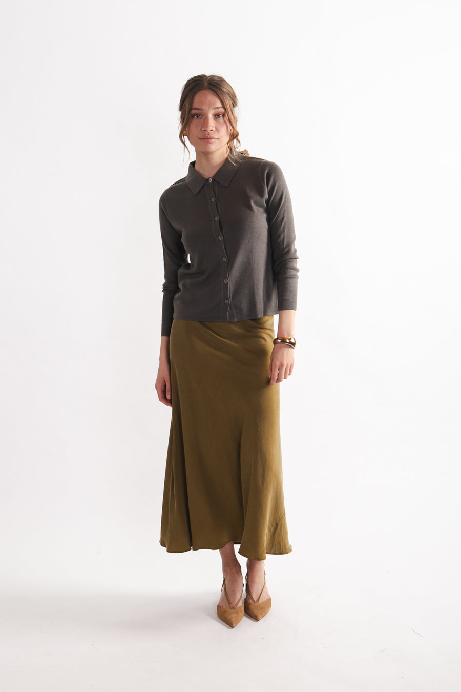 Chaleco Algodón y Lana Merino Sandra Oliva Oscuro