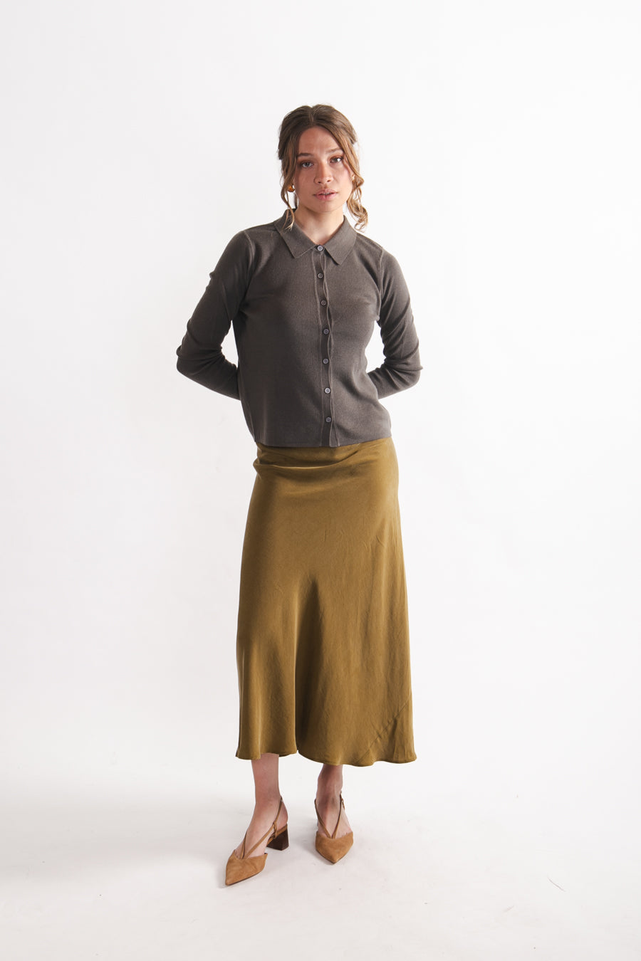 Chaleco Algodón y Lana Merino Sandra Oliva Oscuro