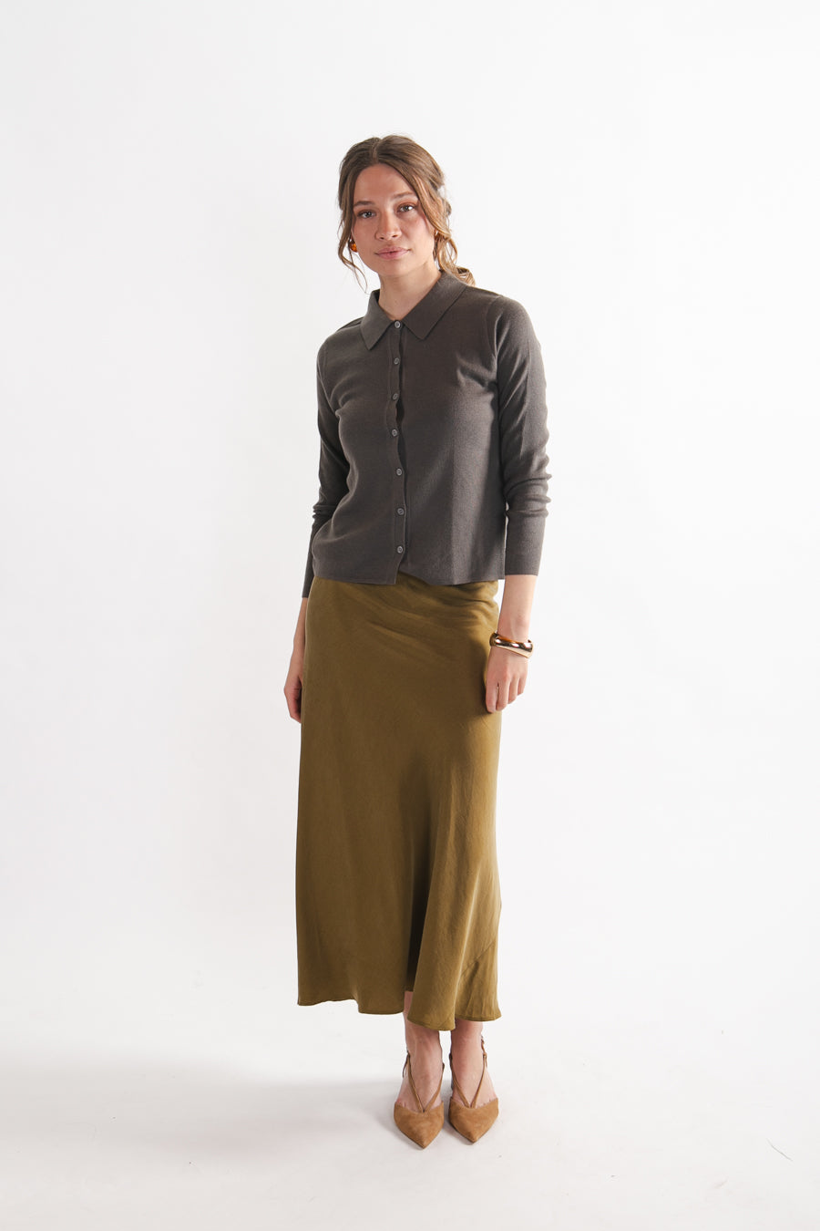 Chaleco Algodón y Lana Merino Sandra Oliva Oscuro