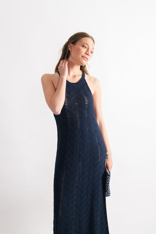 Vestido largo Algodón Elita Azul Marino