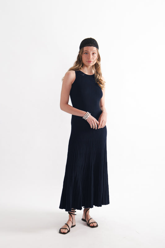 Vestido largo Viscosa Maria Azul Marino