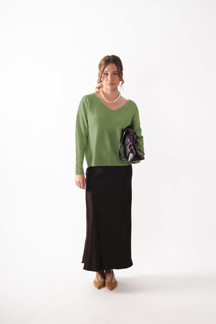 Sweater en V Lana Gala Verde Manzana