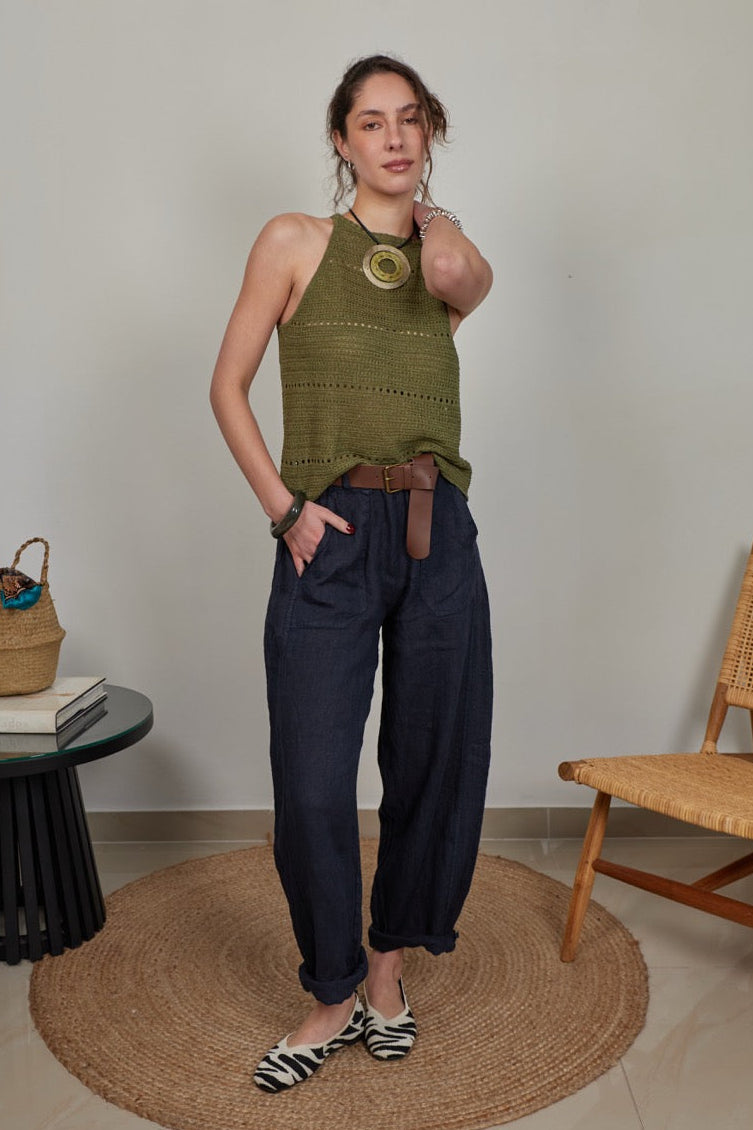 JH Pantalón Cinturón Azul