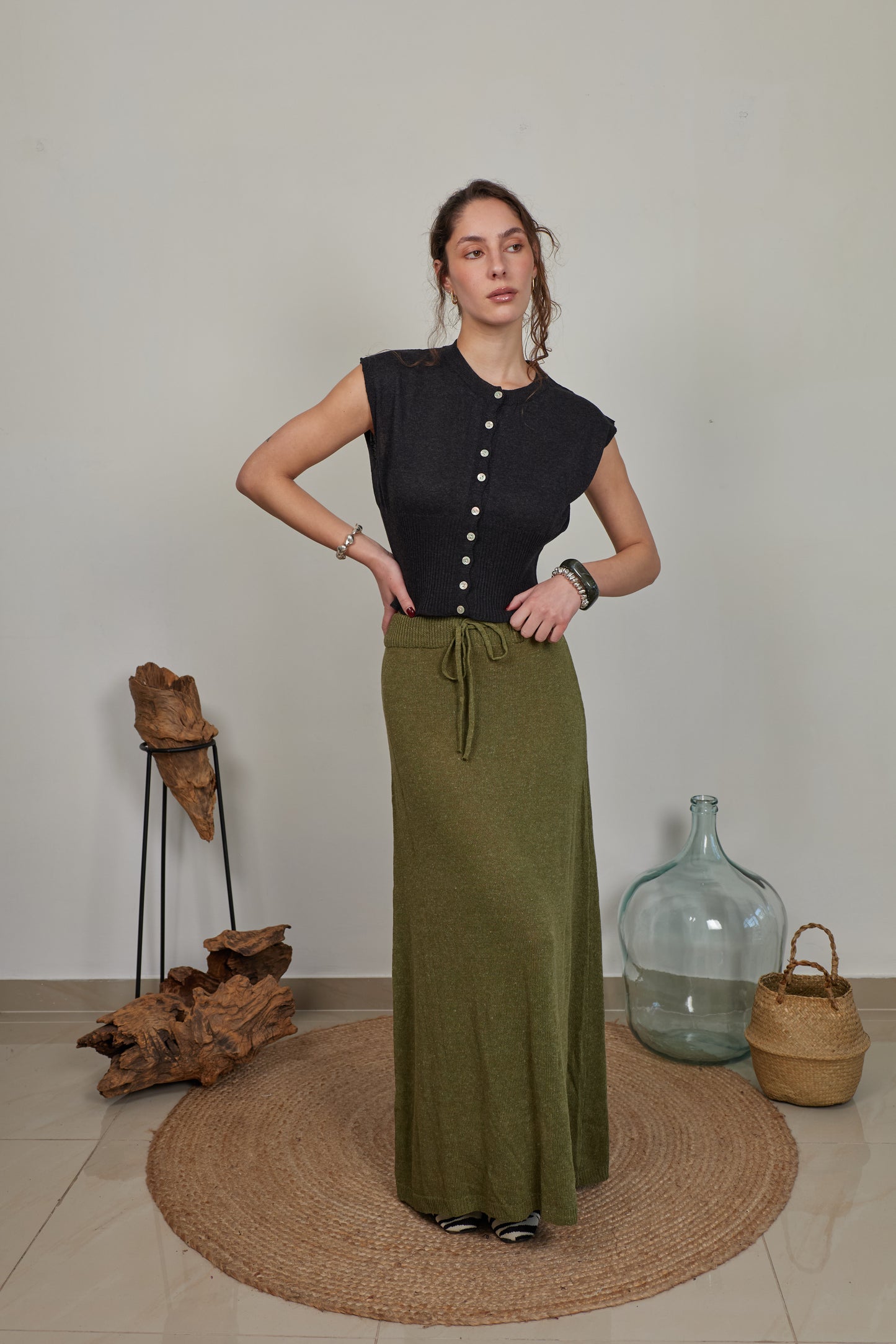 Falda Lino y Algodón Varenna Oliva
